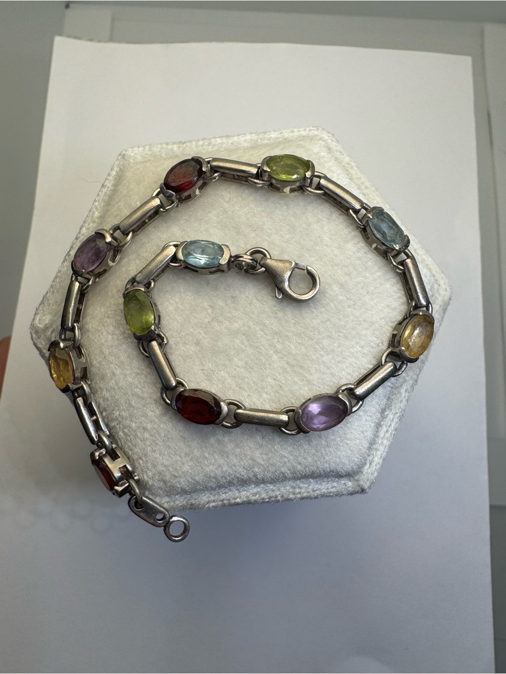 925 Sterling Silver Multi Gemstone Bracelet Topaz Garnet Amethyst 7.25" 8.2g - Picture 3 of 17